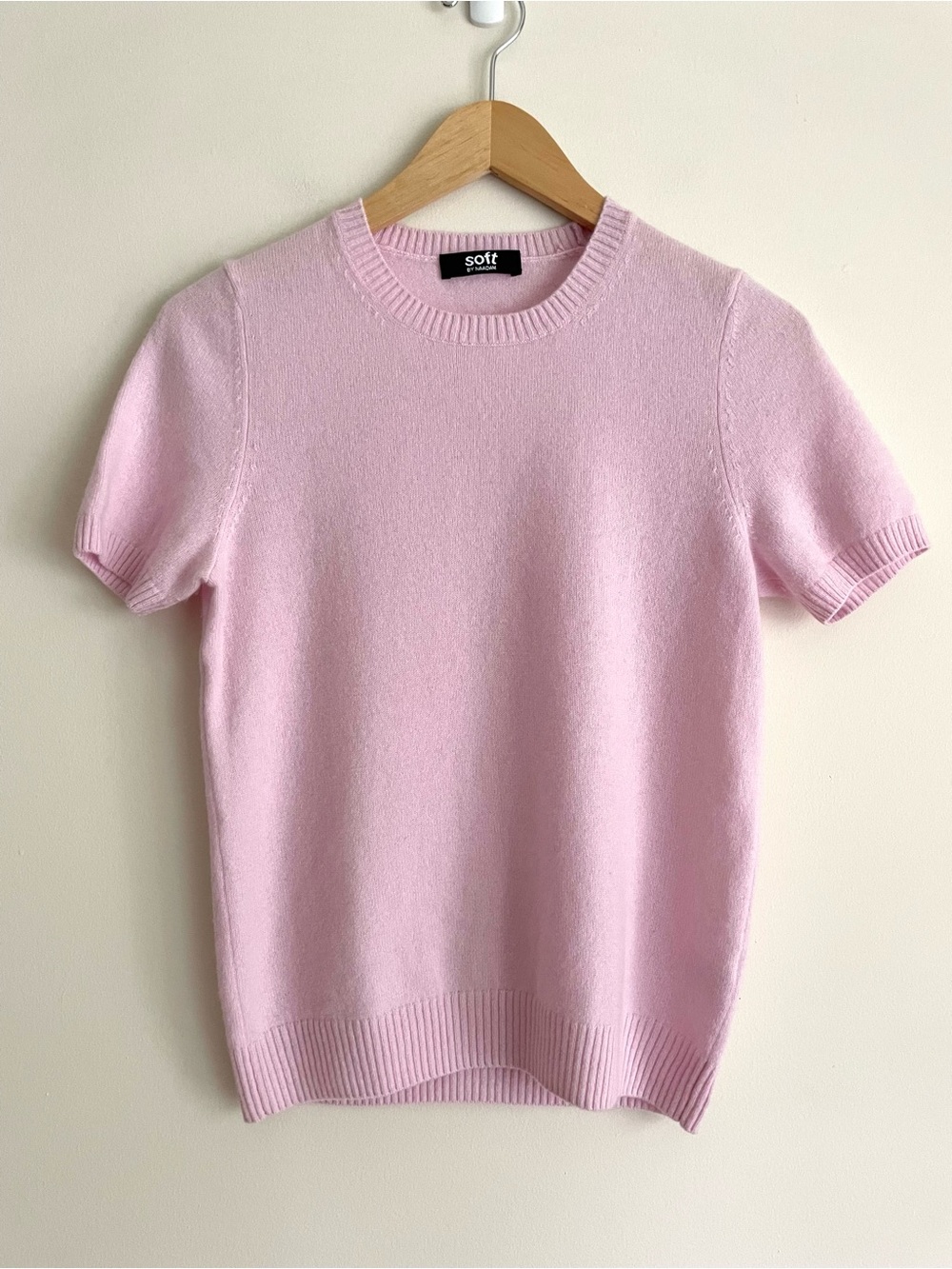 Soft by NAADAM Basic Cashmere Short Sleeve Knit Sweater Light Pink